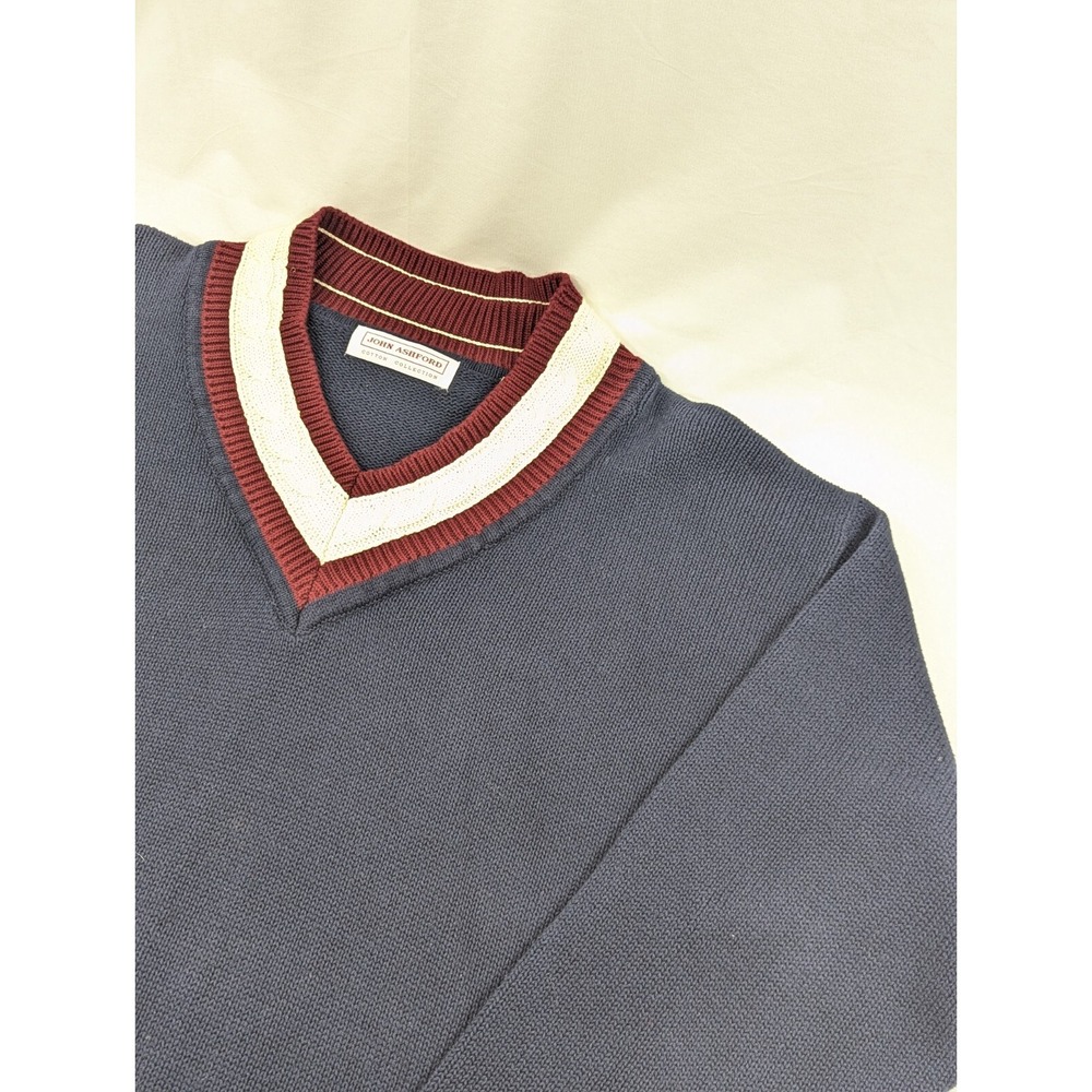 John Ashford Vintage Tennis Sweater Adult XL Cricket V-Neck Prep Stripe Knit